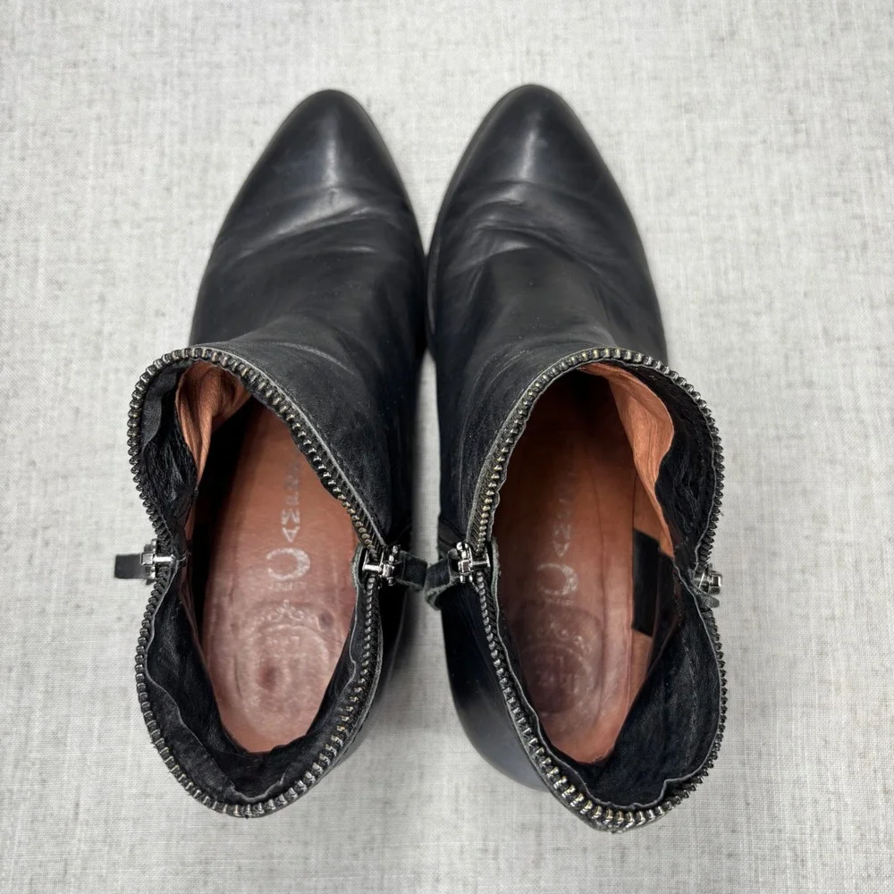 Jeffrey Campbell‎ Crockett Booties Black Leather Zipper Distressed Women's 7.5